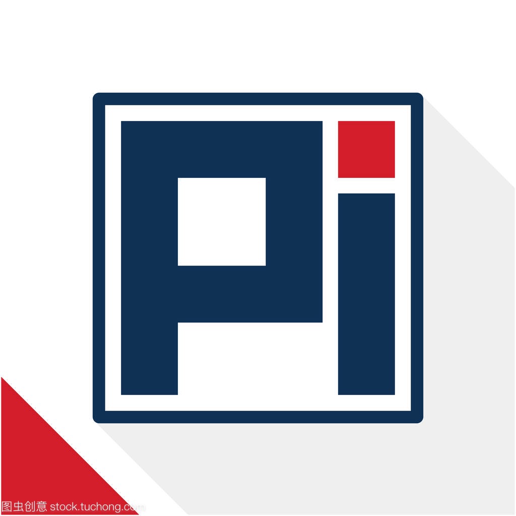 图标标志缩写正方形形状与字母 P 和 I 的组合