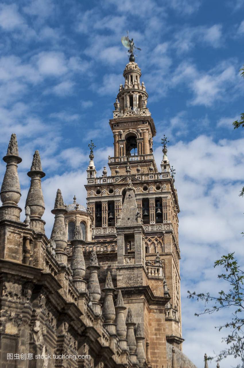 西班牙: La Giralda 视图,塞维利亚大教堂的钟楼