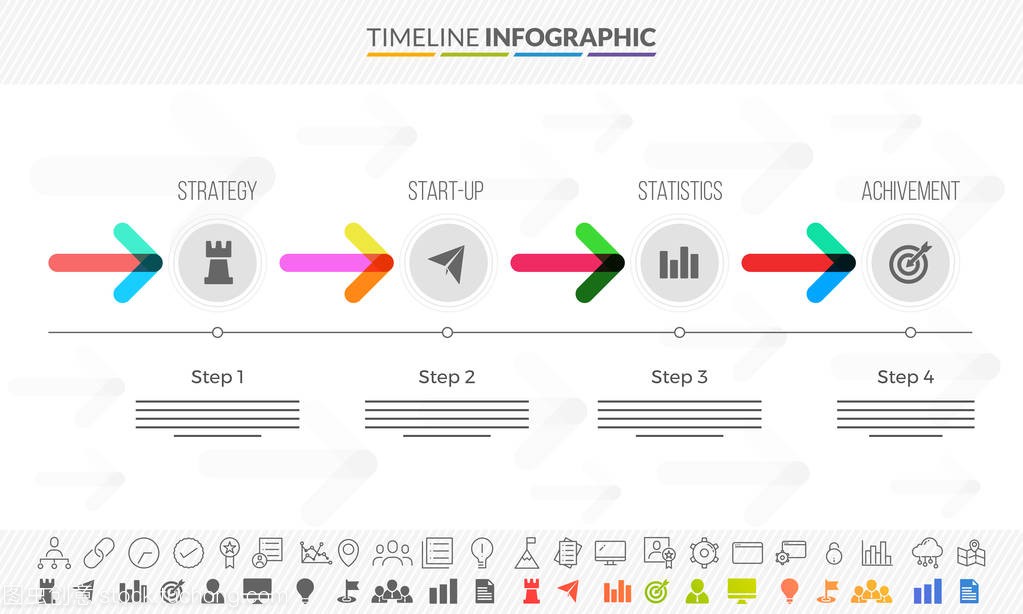 时间线图表箭头来定义过程,多彩统计 w