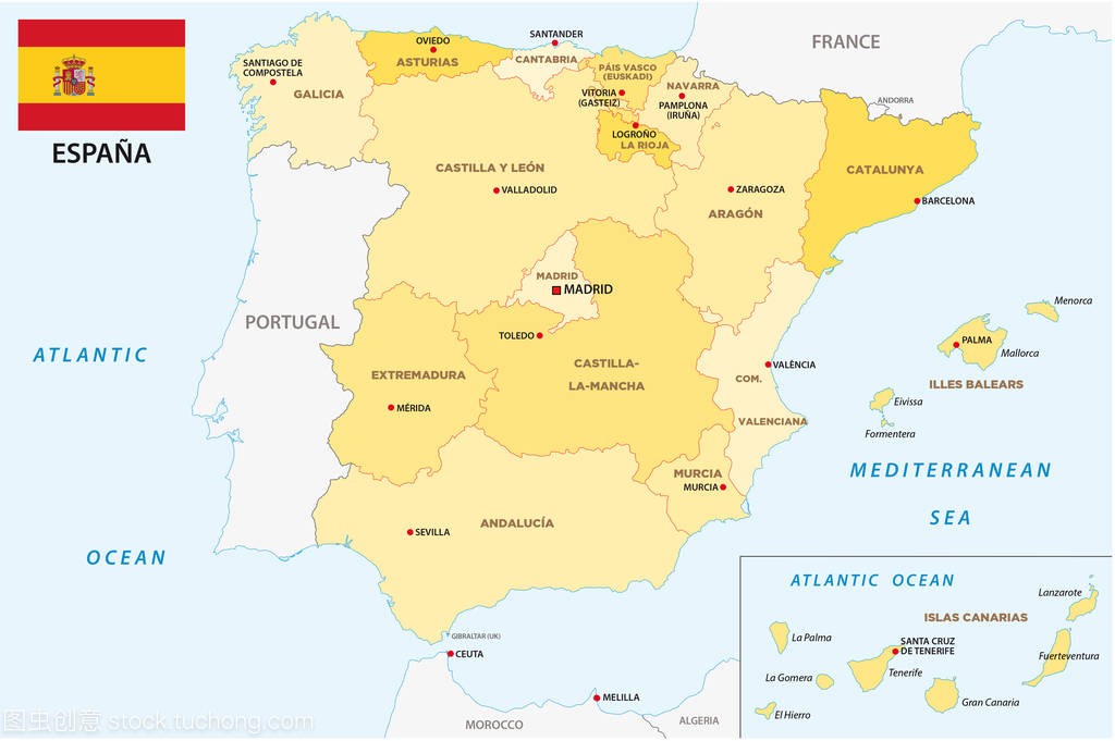 西班牙行政和政治的矢量地图标志