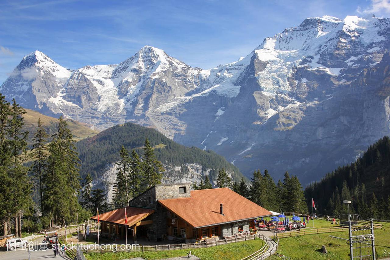 瑞士阿尔卑斯山,穆伦,瑞士少女峰的视图