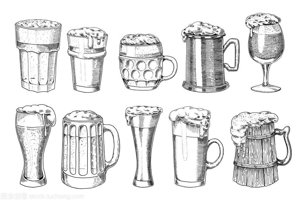 啤酒杯,马克杯或瓶的啤酒节。刻在墨手为 web