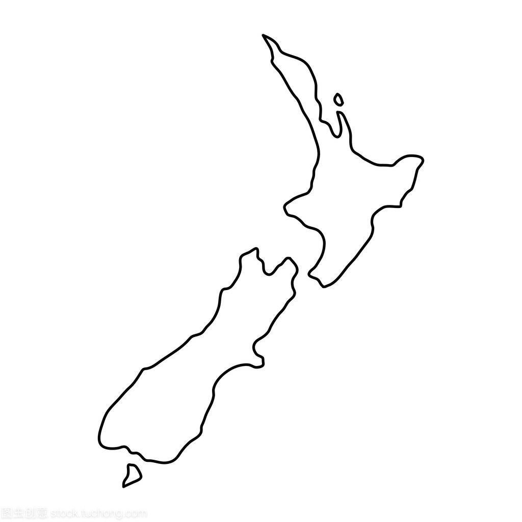 新西兰地图的黑色轮廓曲线的矢量图