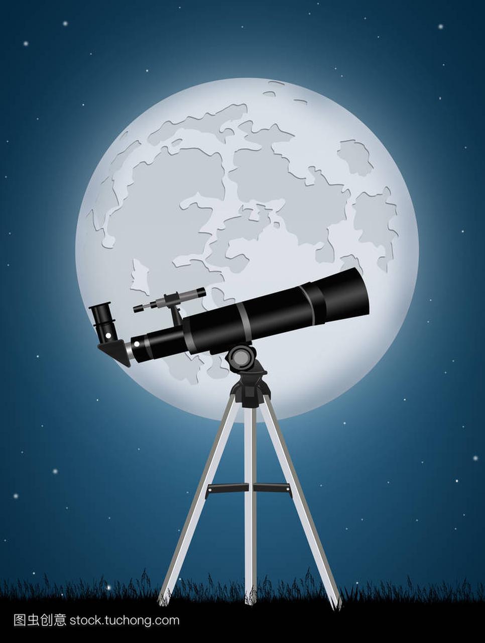 用望远镜看月亮