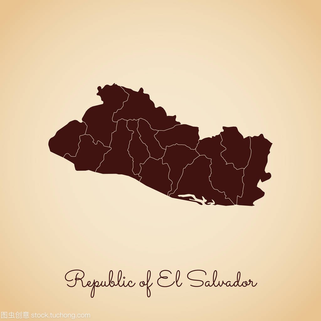 萨尔瓦多共和国地区地图复古风格棕色大纲上旧