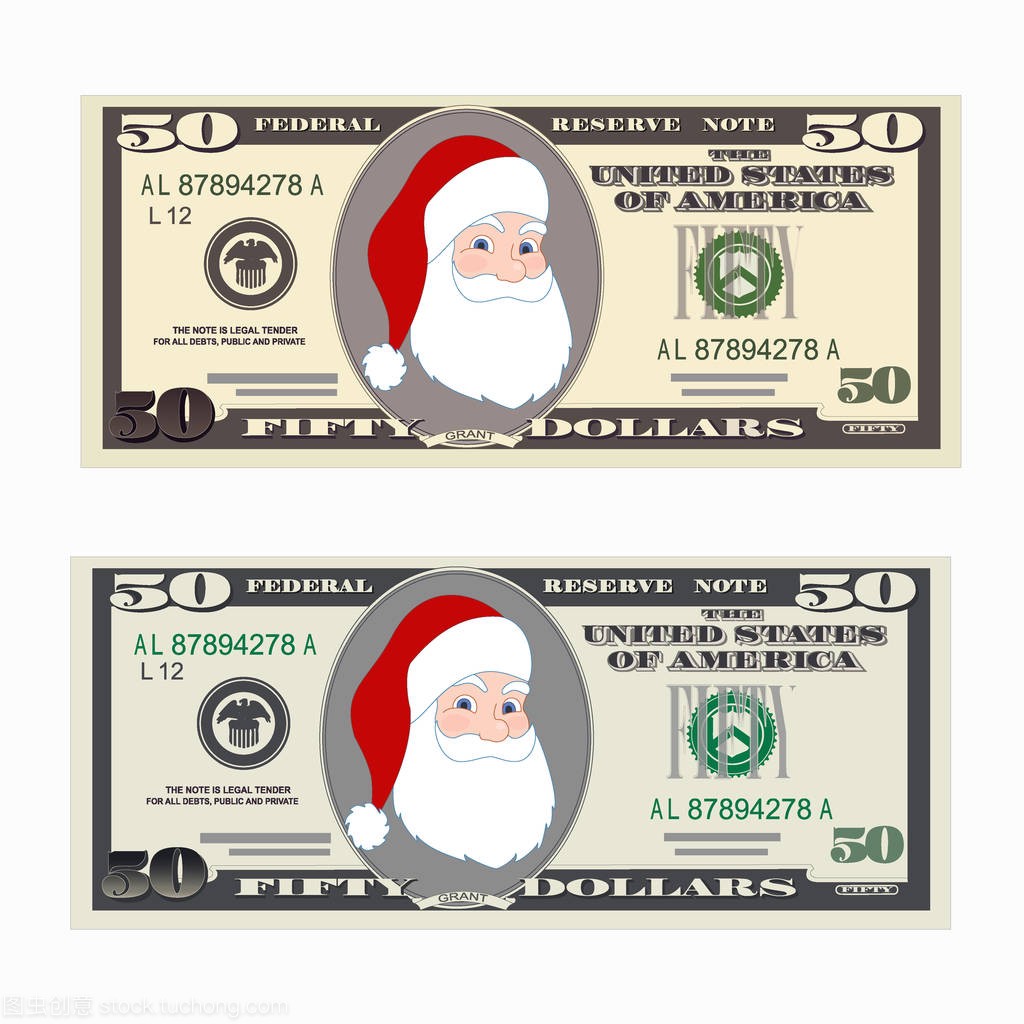 美国银行货币，现金符号与圣诞老人 50 美元条例草案