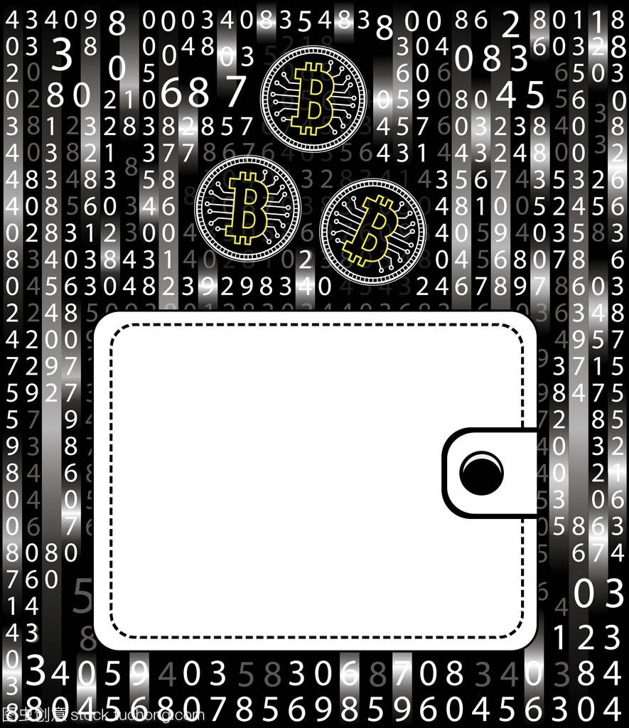 在钱包上的背景数字矩阵的概念比特币。现代的