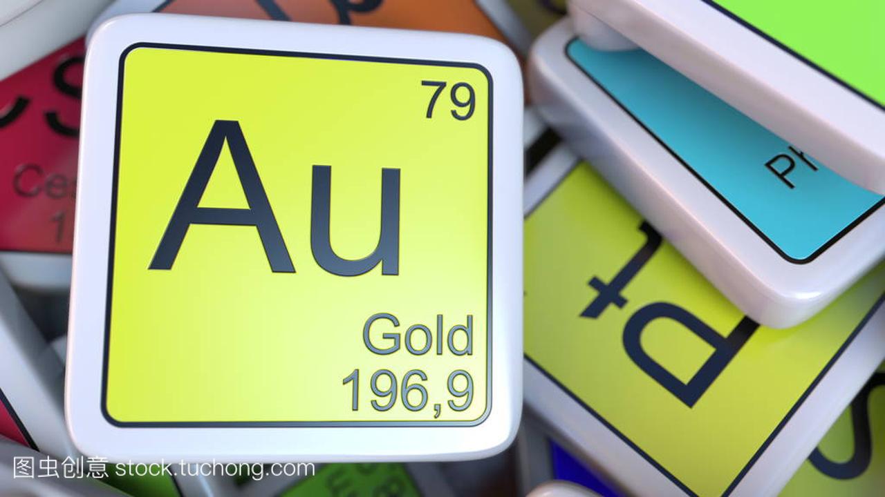 金 Au 块上的元素周期表上的化学元素块。