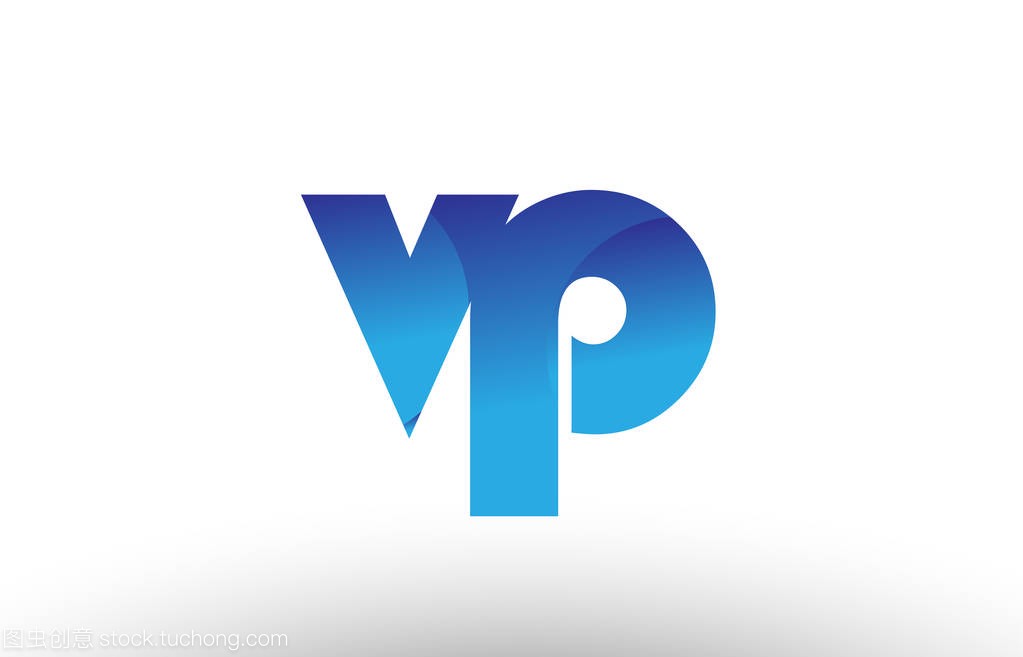 蓝色渐变 vp v p 字母标志组合图标设计