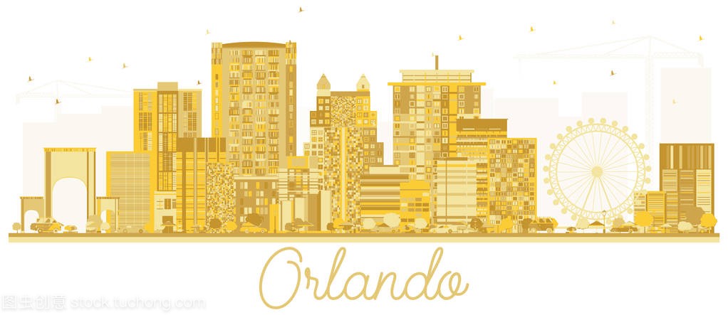 奥兰多美国城市地平线金色剪影