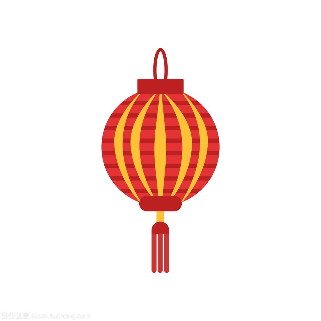 中国传统纸灯笼的小流苏。圆形的灯。红色和橙