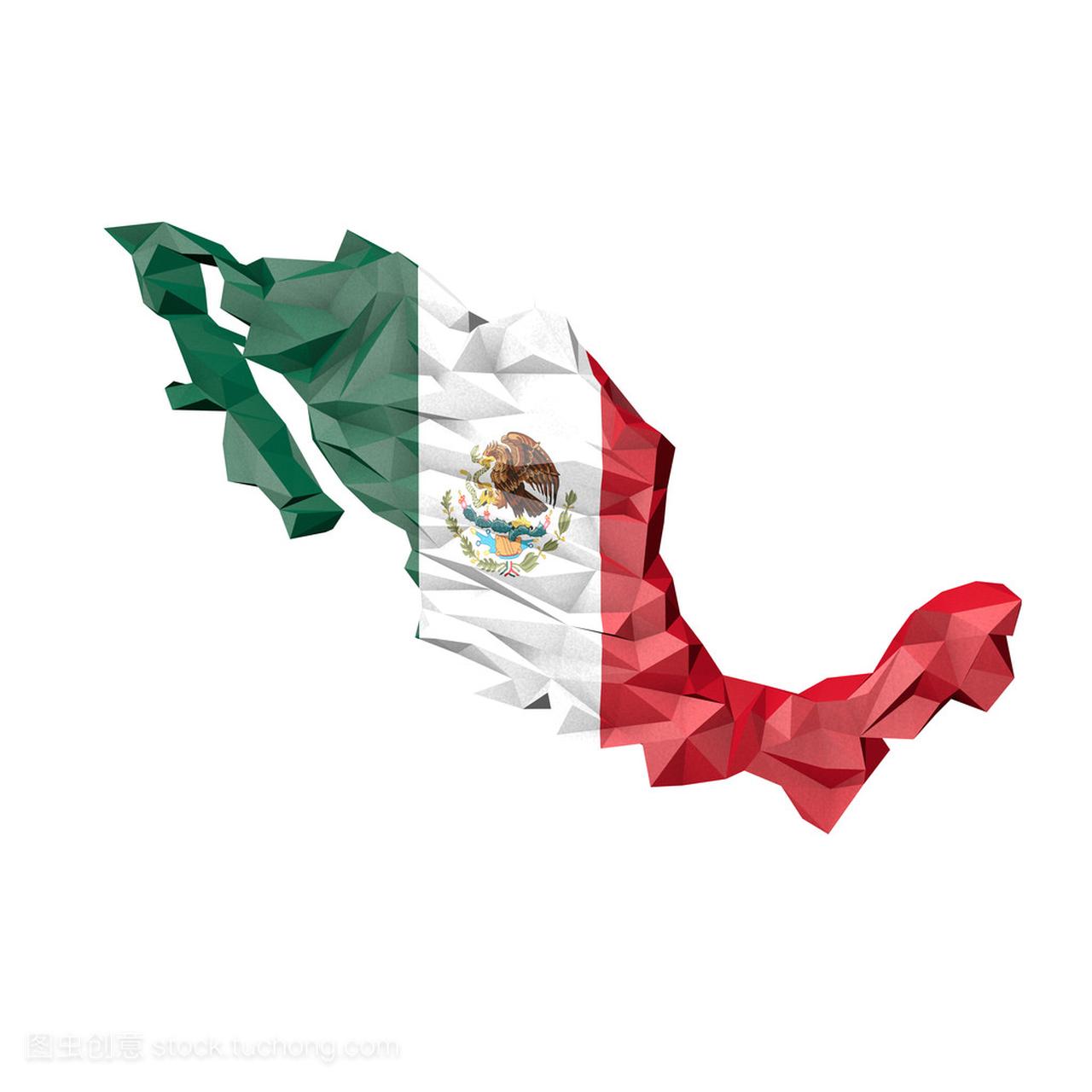 低聚墨西哥地图用国旗