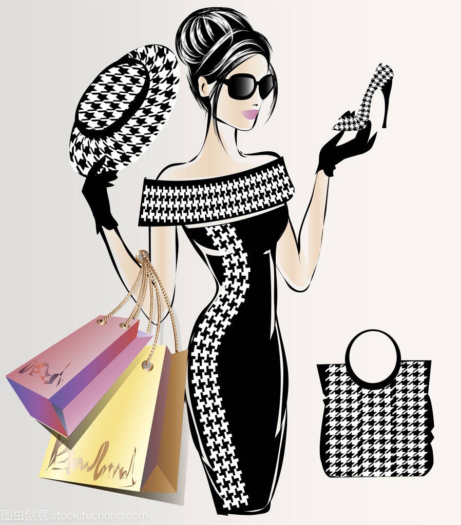 时尚销售横幅与妇女时尚剪影, 网上购物社会媒