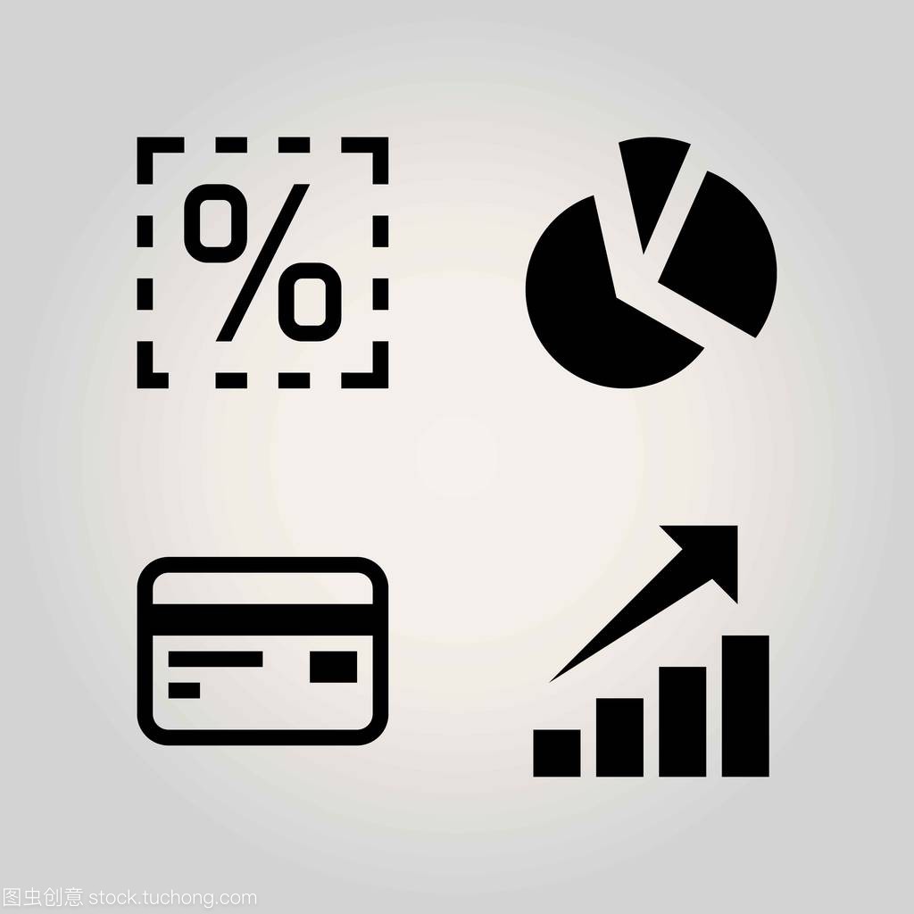 技术矢量图标集。百分比, 饼图, 利润和信用卡