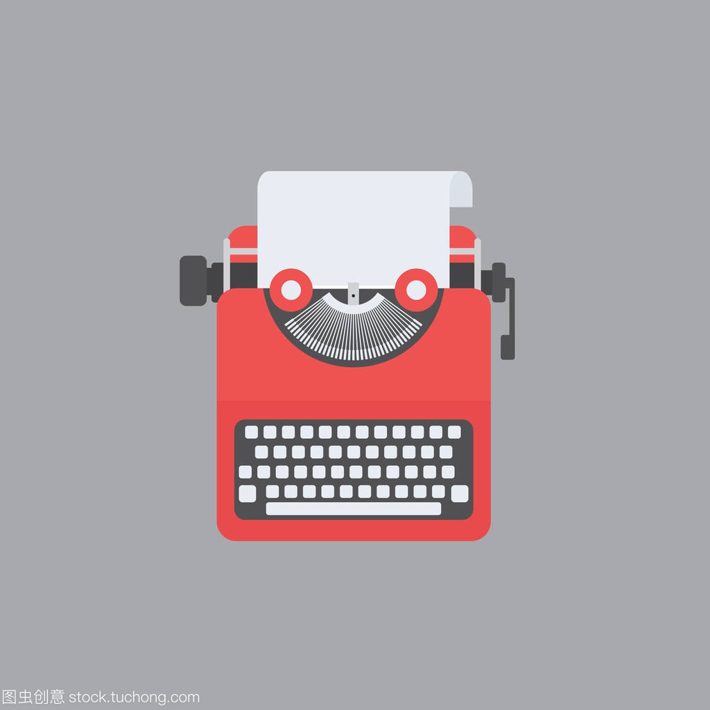 平面设计红色打字机。博客概念