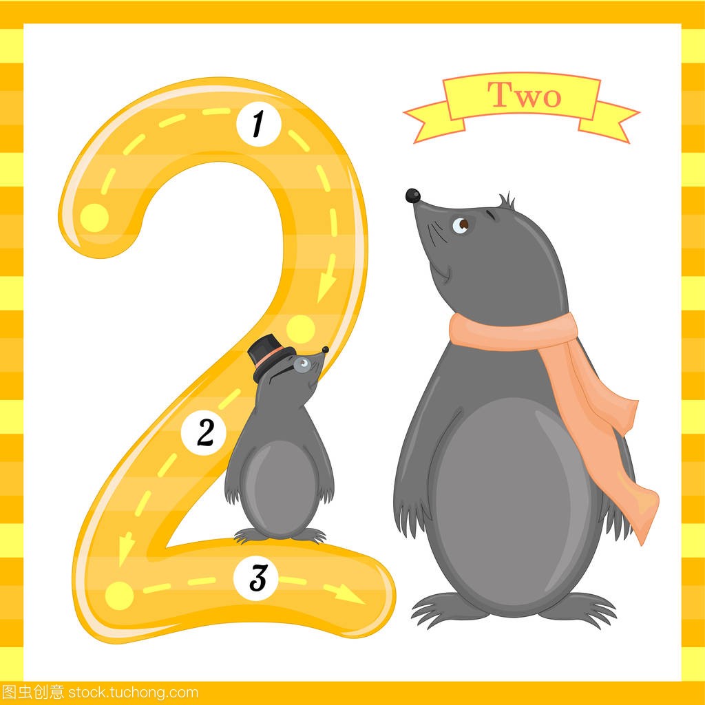 Cute children Flashcard number one tracing wit