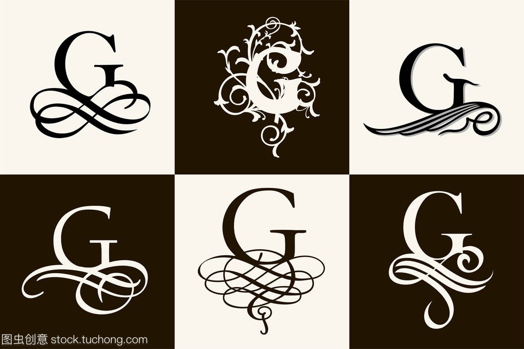 字母和徽标的大写字母 G 的老式集
