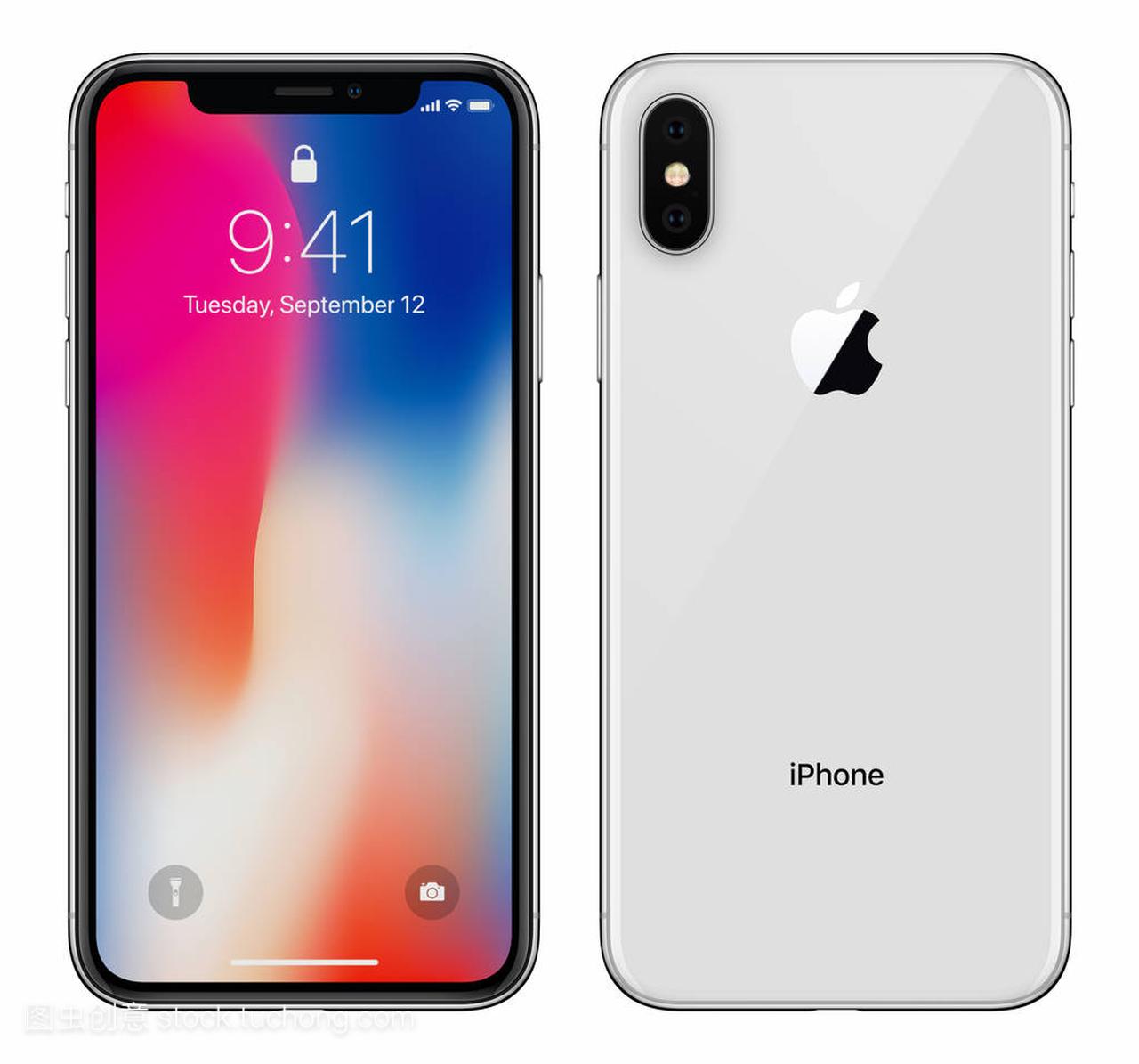 白苹果 iphone X 与 ios 11 锁屏界面前侧和背面