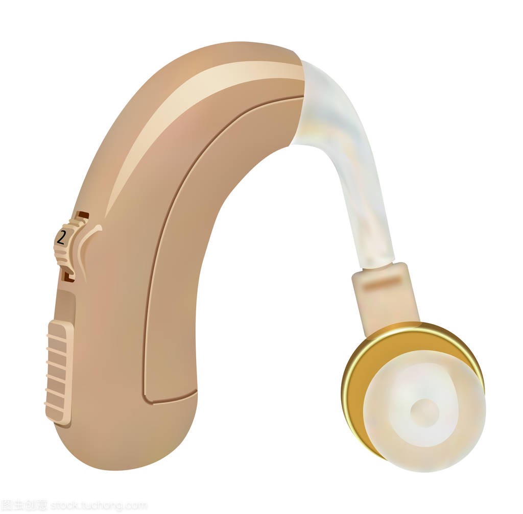 耳朵后面的助听器。声音放大器为听力损失的患