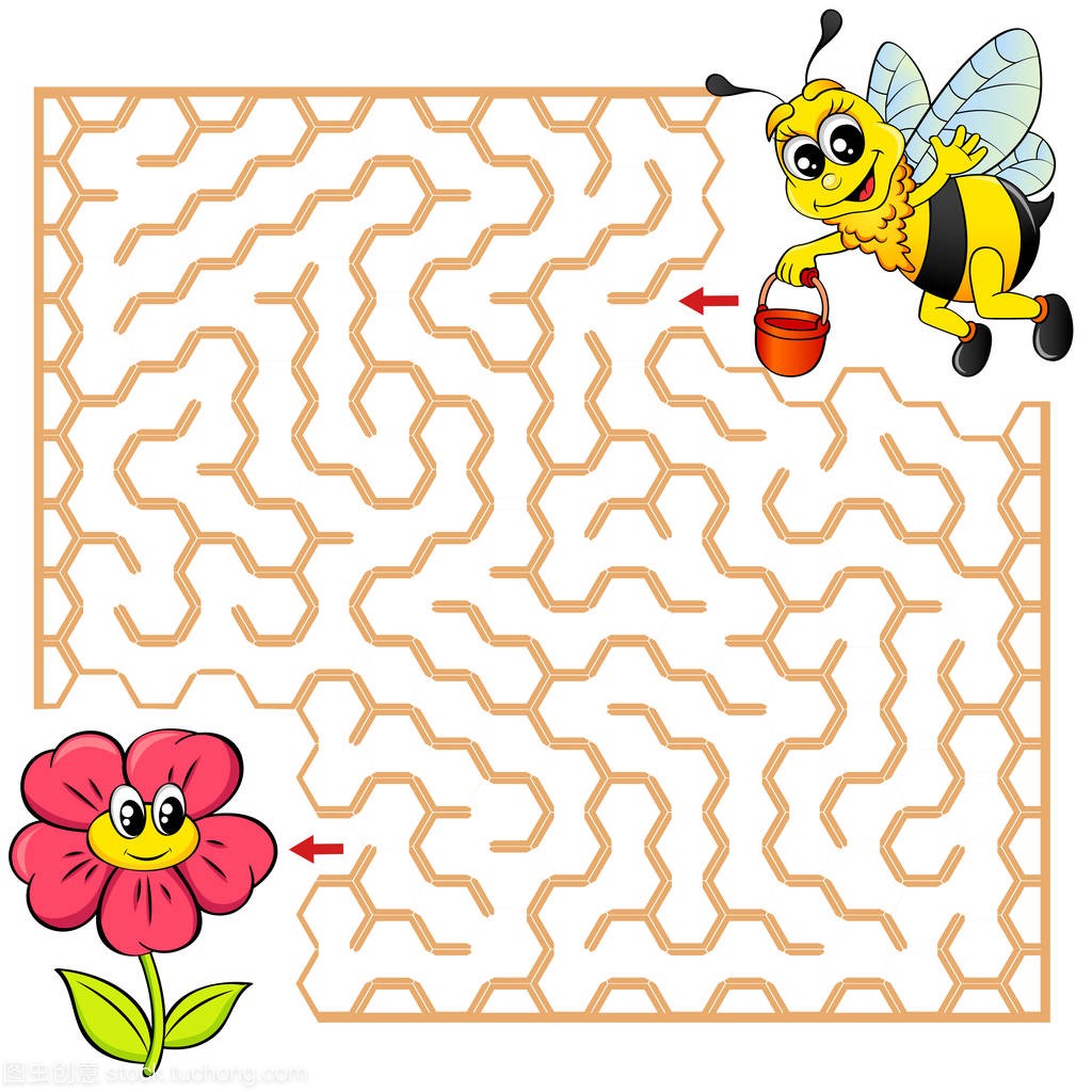 帮助蜜蜂找到花的路径。迷宫.儿童迷宫游戏
