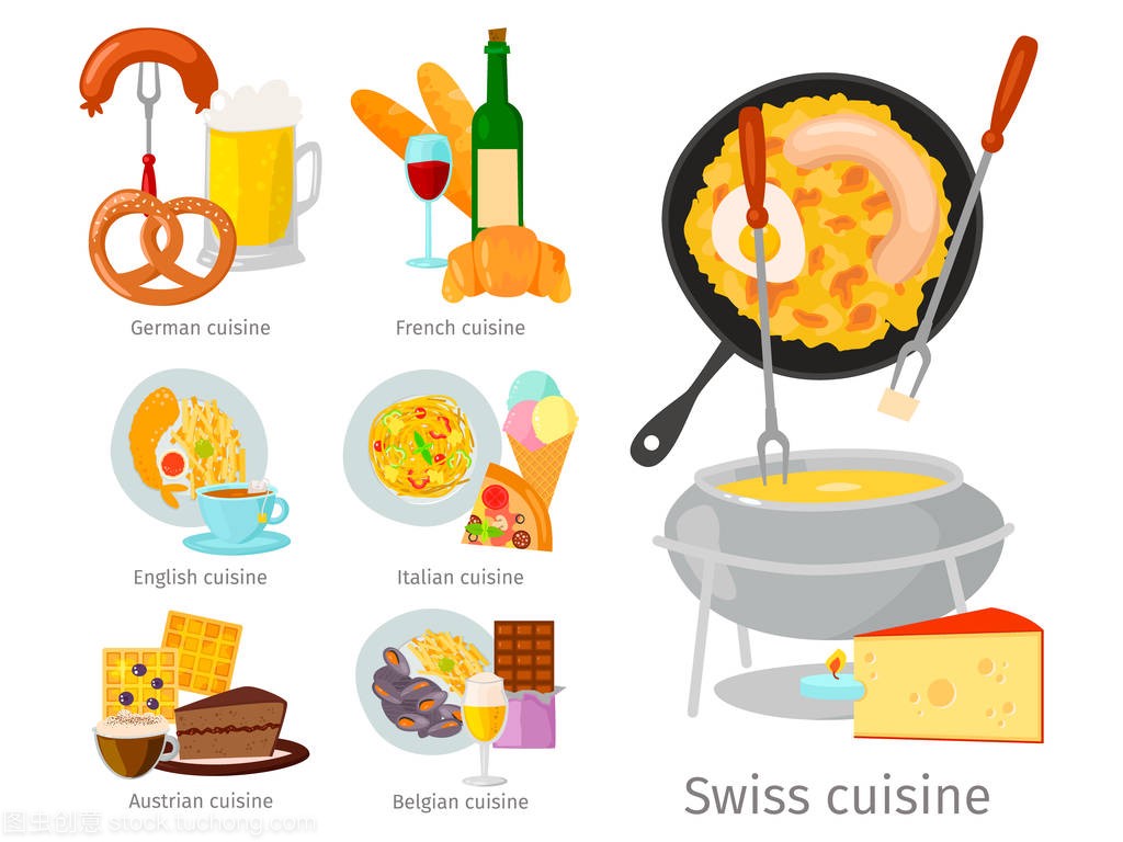 欧洲矢量美食美食美味的晚餐食品显示美味的意