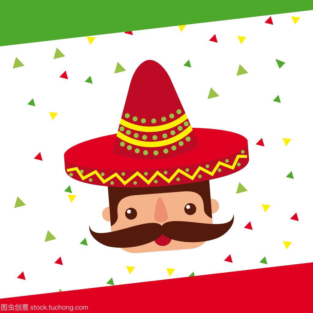 卡通墨西哥人与胡子在一个草帽