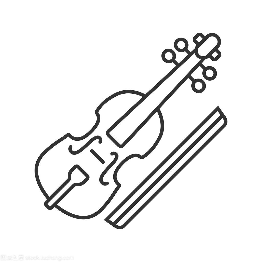 中提琴和弓线形图标。细线插图。大提琴.轮廓