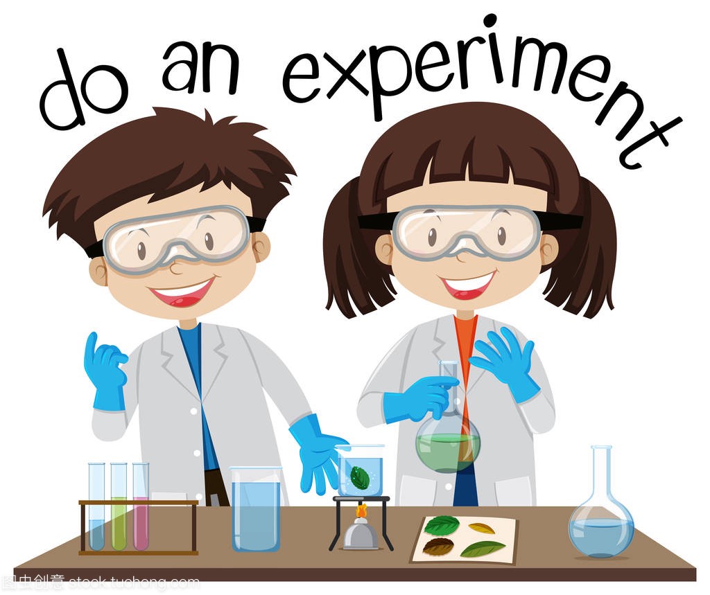 两个孩子在科学实验室做实验