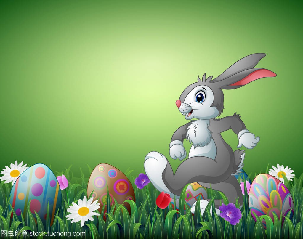 复活节彩蛋动画片复活节快乐的矢量插图在一个