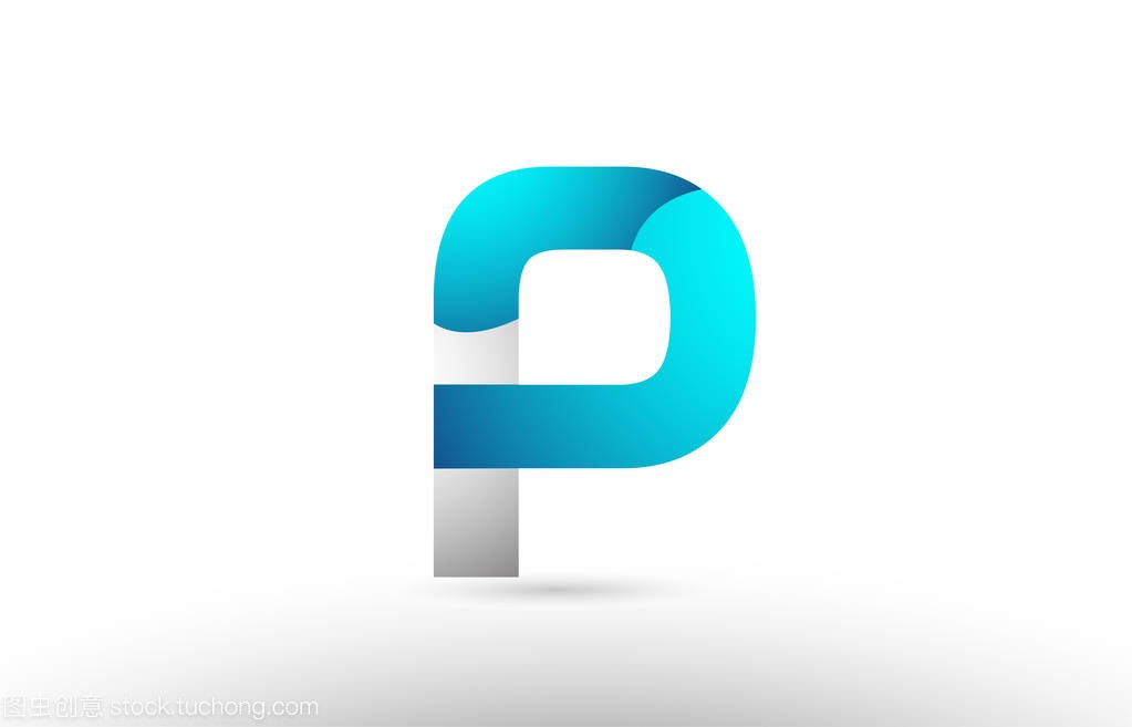 灰色蓝色字母 p 标志3d 设计
