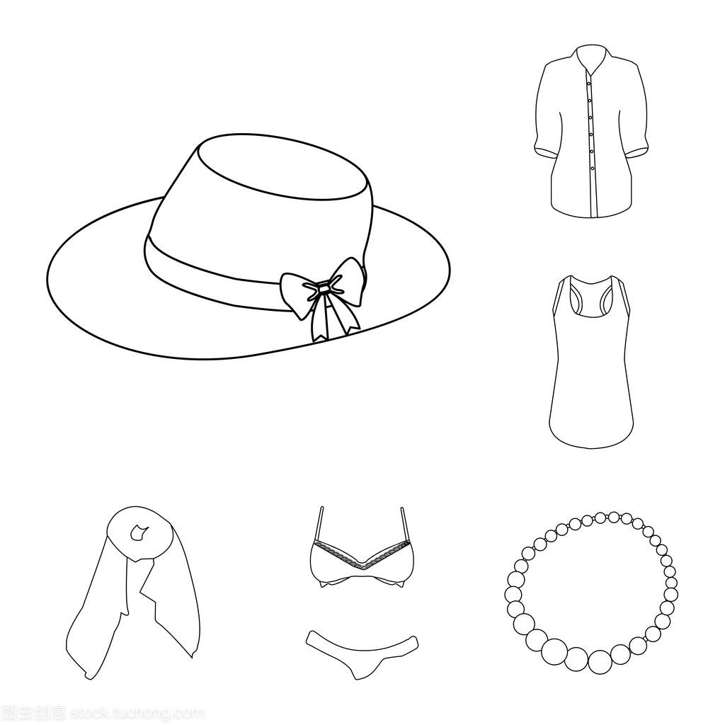 女装轮廓图标在集合中设计。服装品种及配件矢