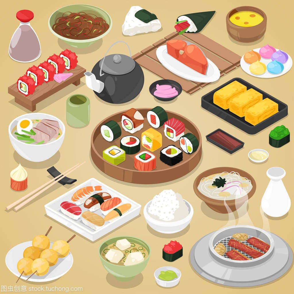 日本食物媒介吃寿司生鱼片卷或握和海鲜与大米