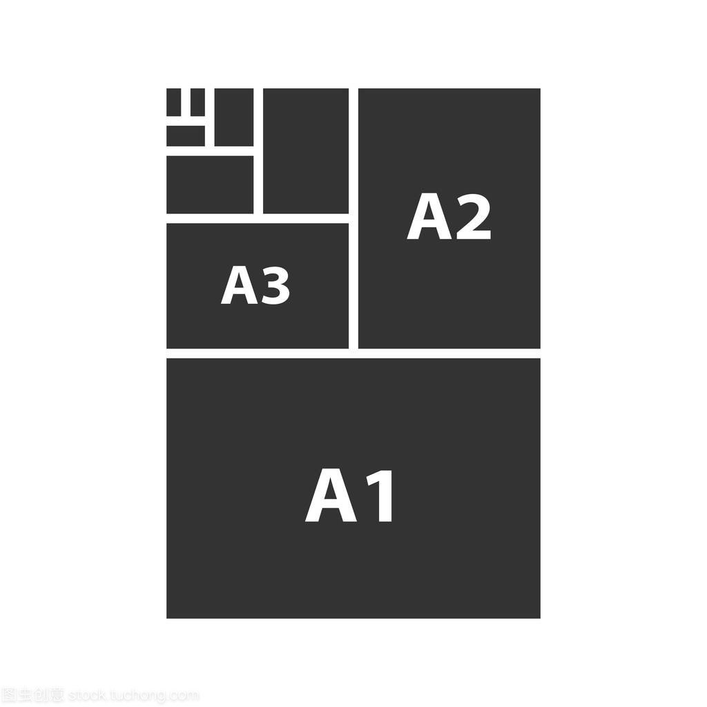 纸张大小字形图标。纸页格式。A3, A1, A2。剪