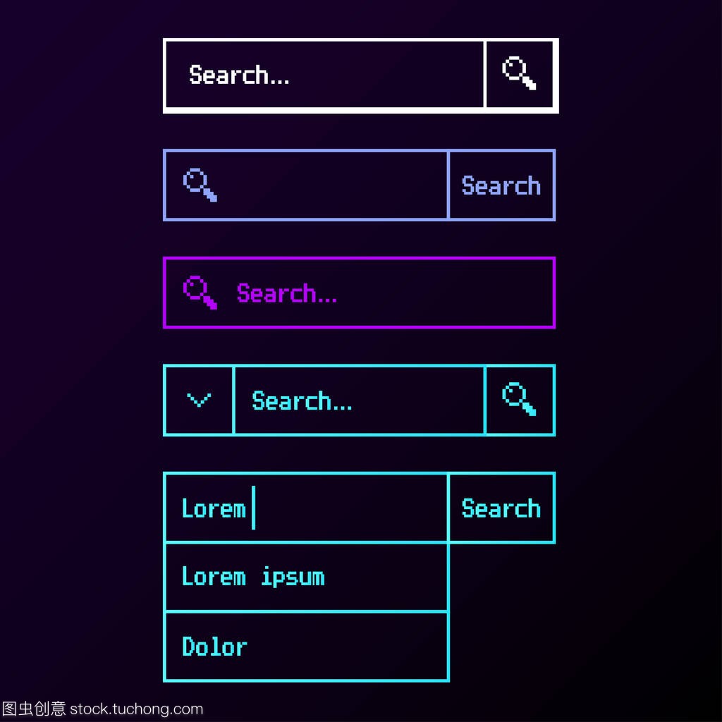 复古搜索栏接口集。简单的搜索面板设计与按钮