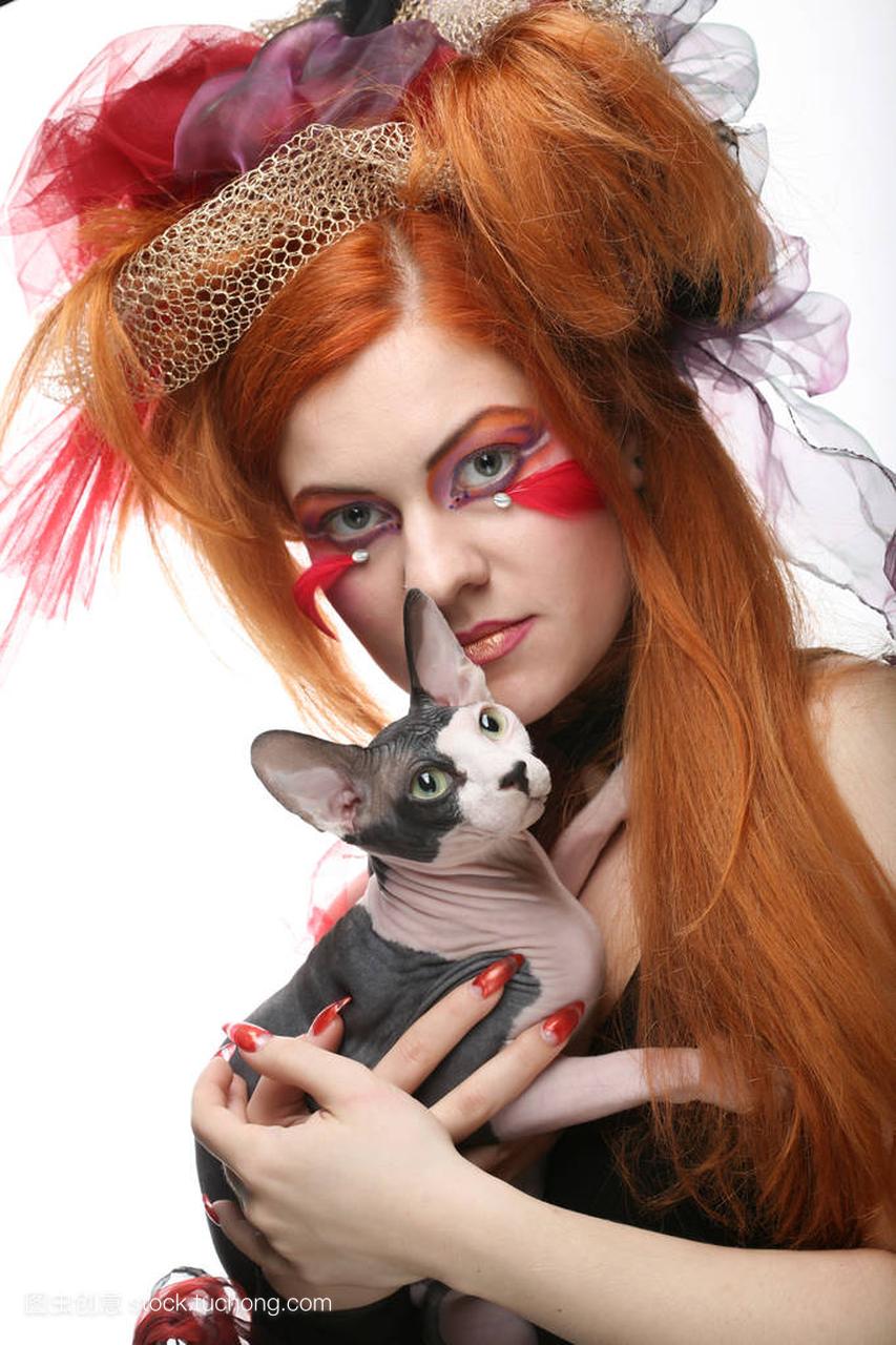 永安公主与猫。创造性幻想化妆