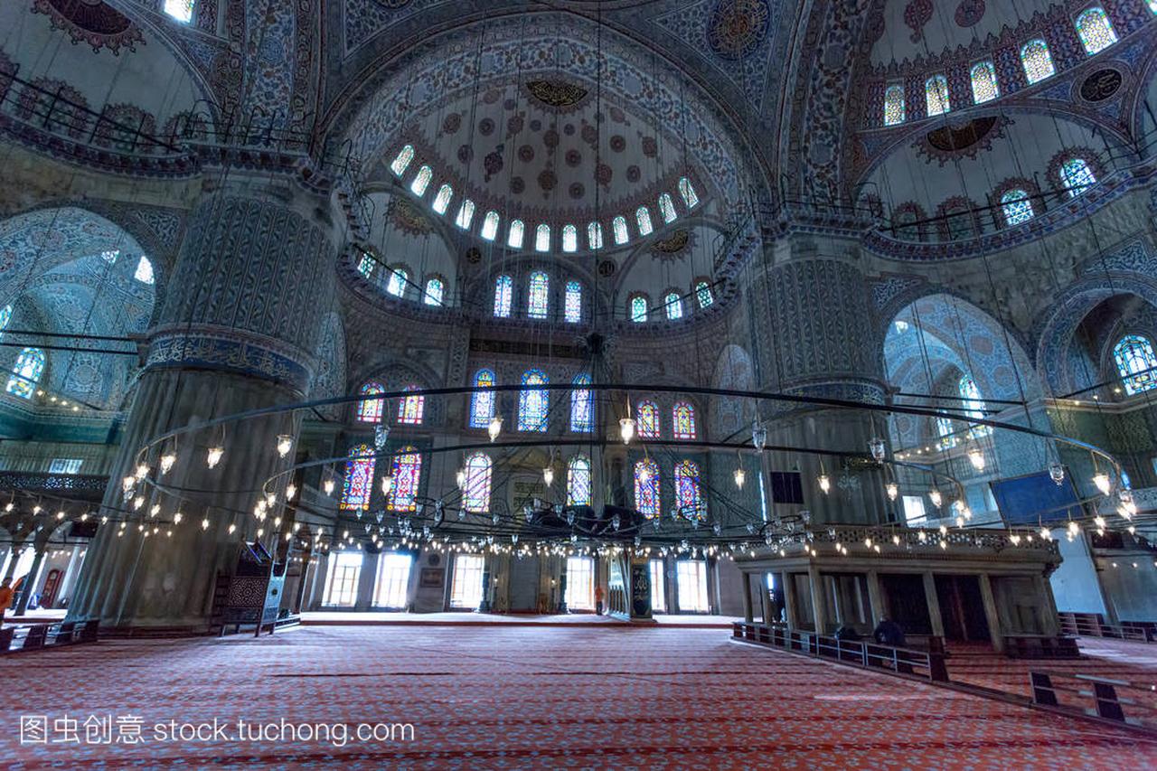 蓝色清真寺的内部苏丹亚特耶希尔, 伊斯坦布尔