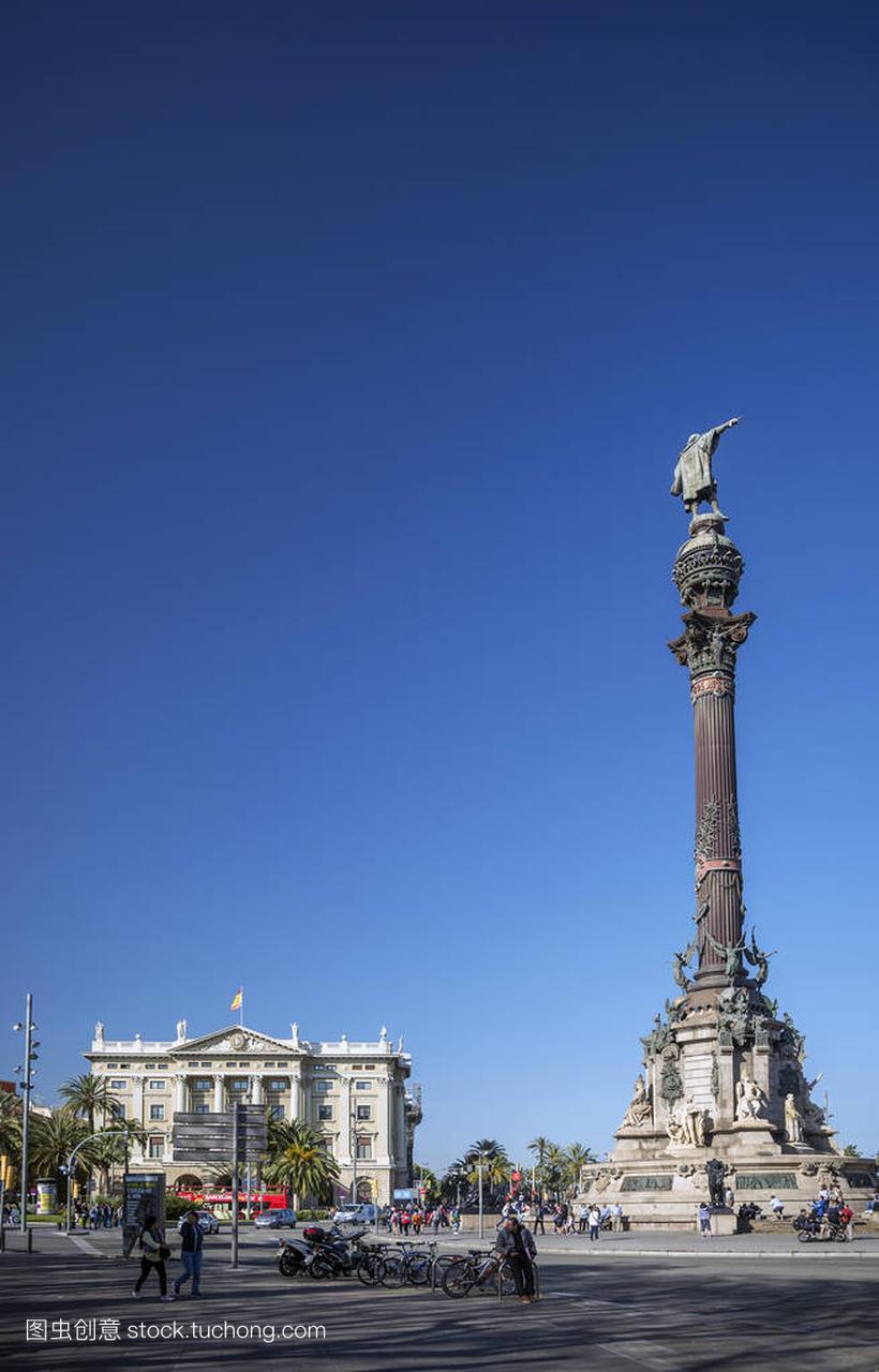 西班牙巴塞罗那中部 vell 地区著名哥伦布纪念碑