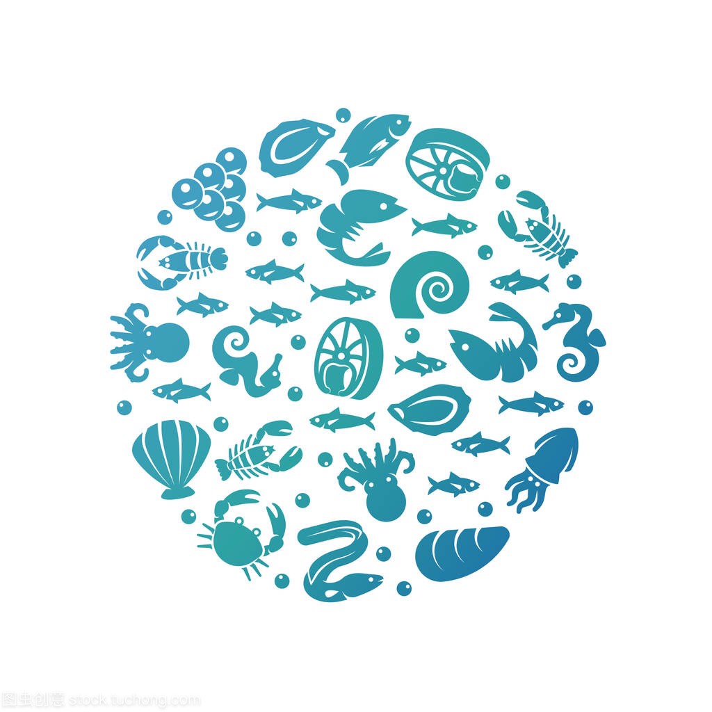 海洋生活多彩圆形概念-海食品会徽设计