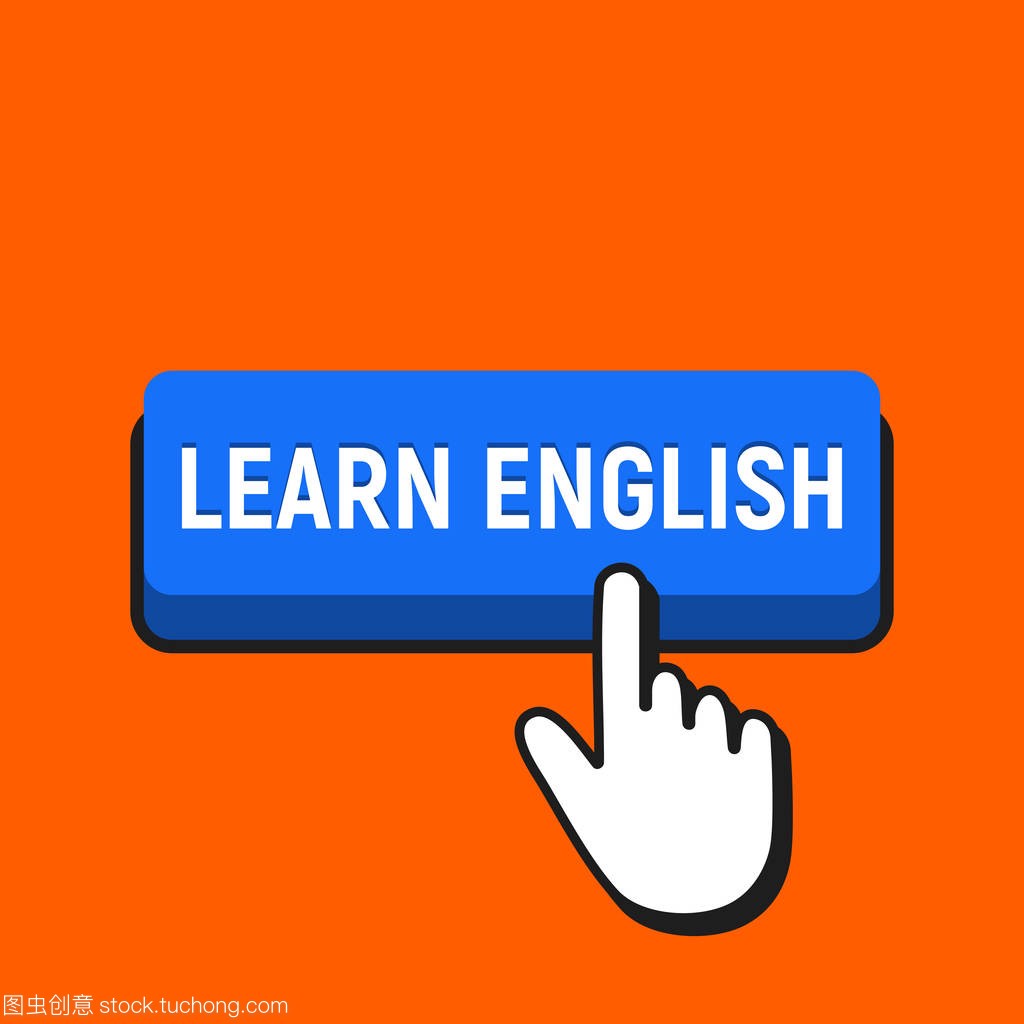 鼠标指针点击学习英语按钮。指针按下按钮