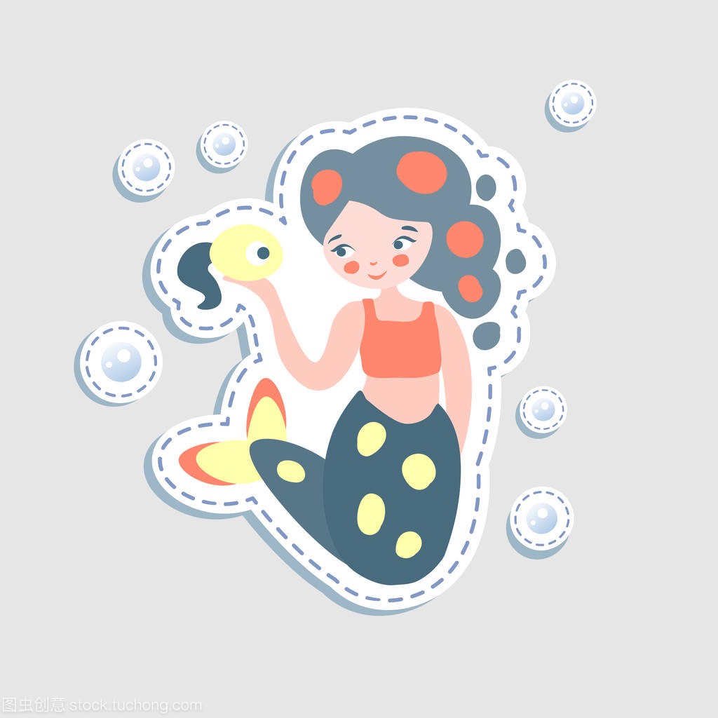可爱的小 mairmaid 矢量卡通插图。仙女美人鱼