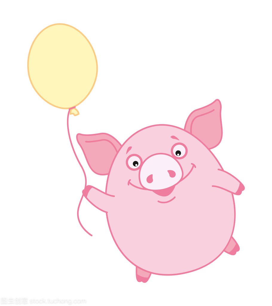 欢快的猪与黄色气球。2019新年的象征在中国