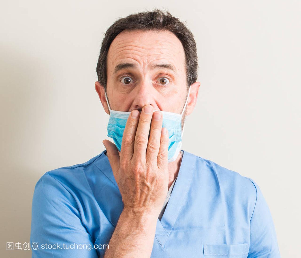 Senior doctor man using mask cover mouth wit