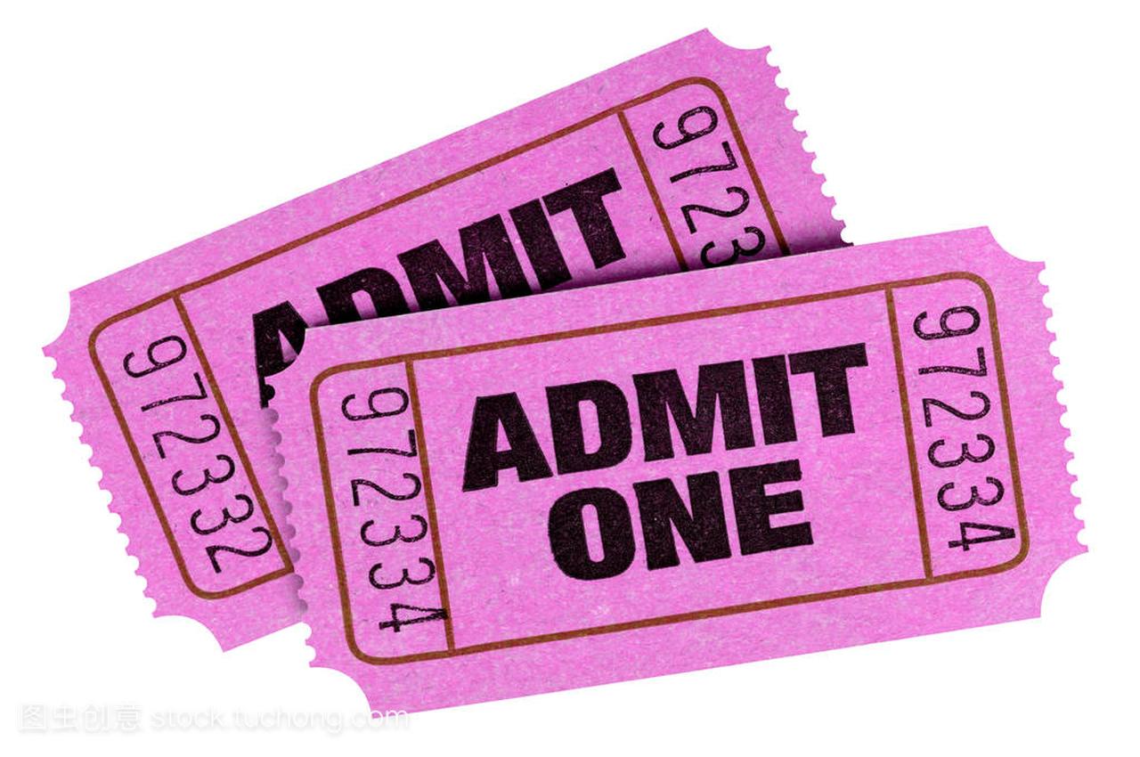 Pink admit one tickets isolated white 
