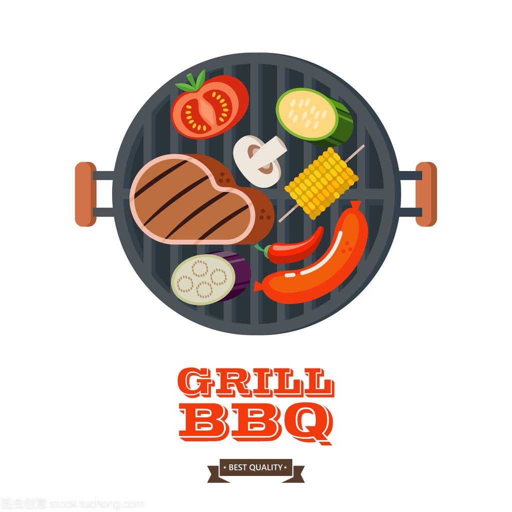 Vector illustration. On the grill barbecue fry 