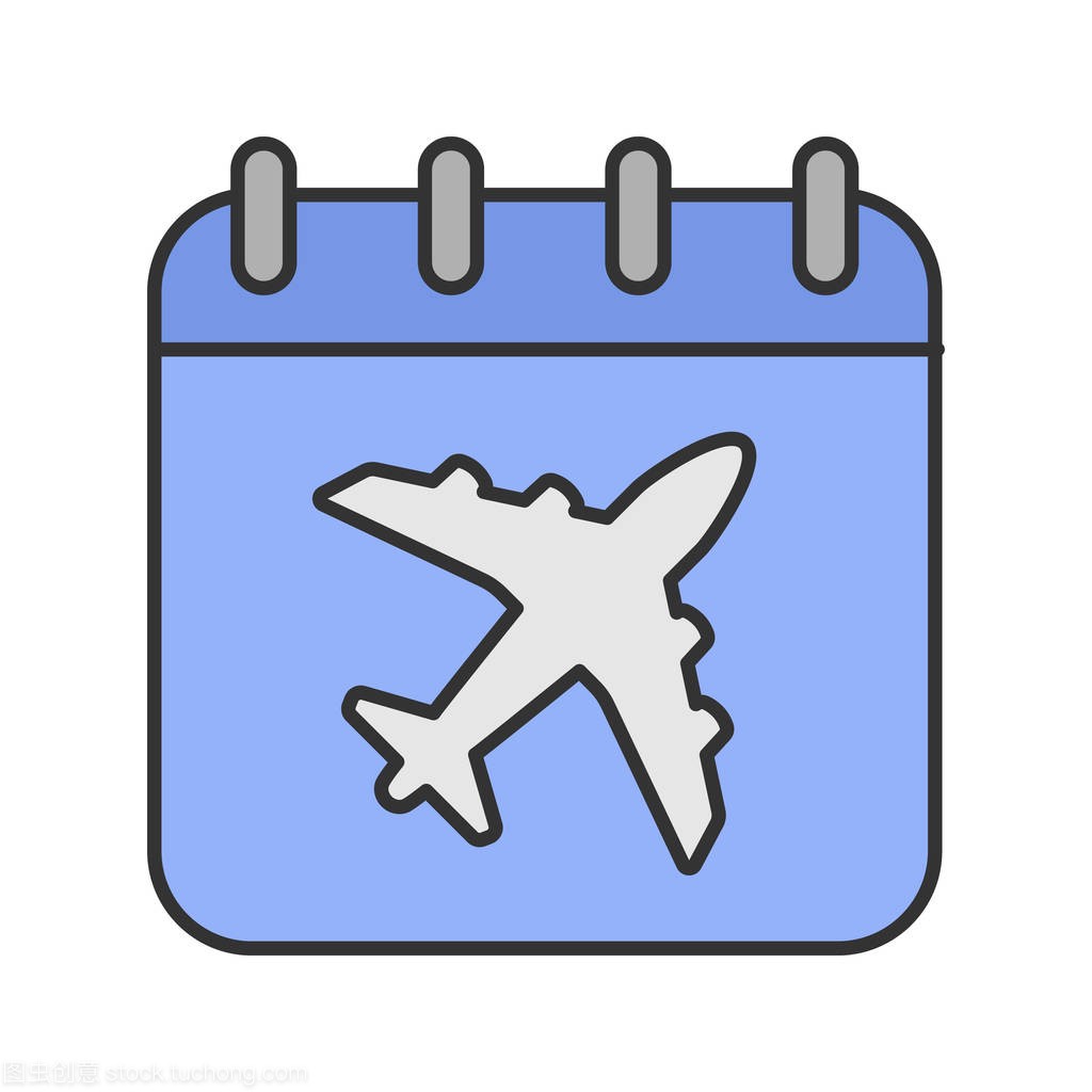 Flight date color icon. Calendar page with airpl
