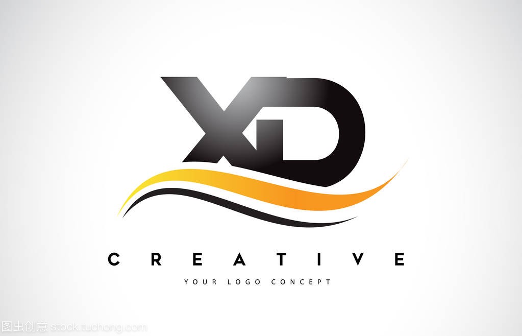 XD X D Swoosh Letter Logo Design with Modern Yellow Swoosh Curved Lines Vector Illustration.