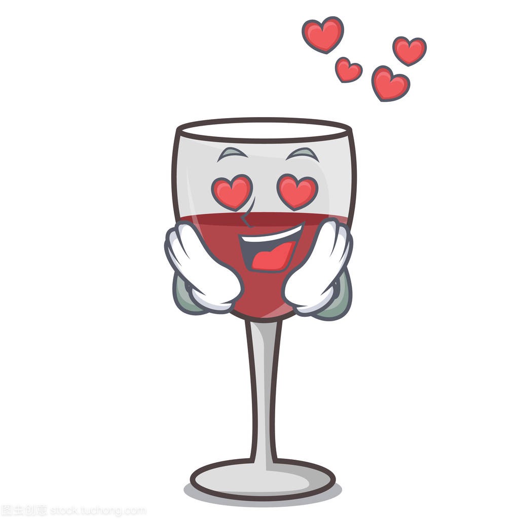 In love wine mascot cartoon style
