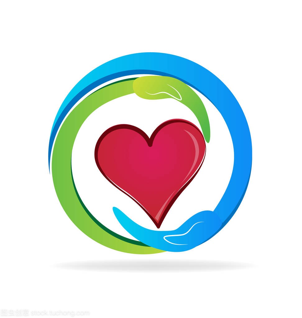 Caring hands, heart gift icon vector