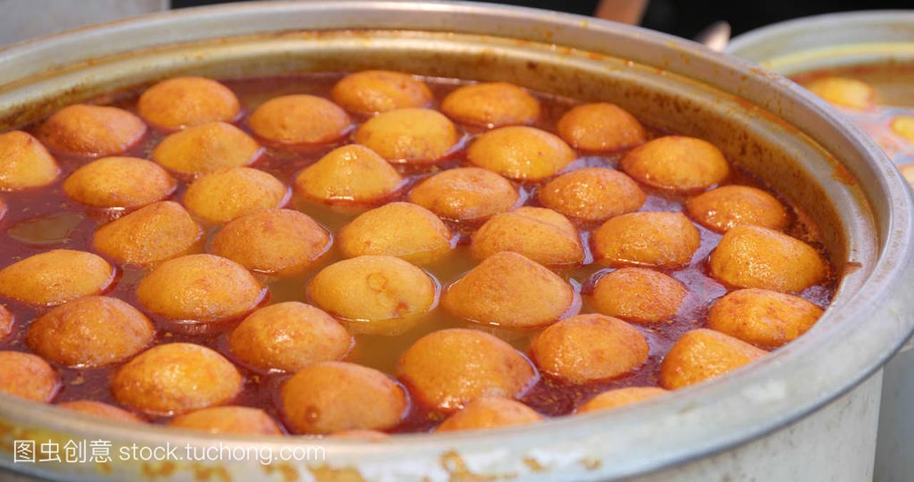 Street food curry fish balls, famous Hong Kong 