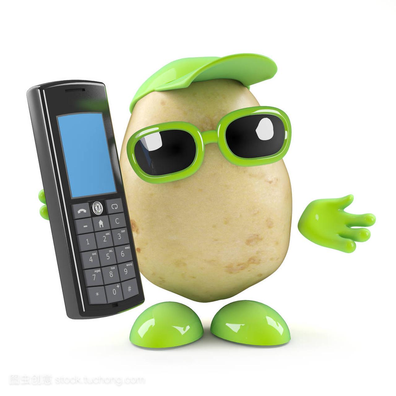3d render of a potato chatting on a cellphone
